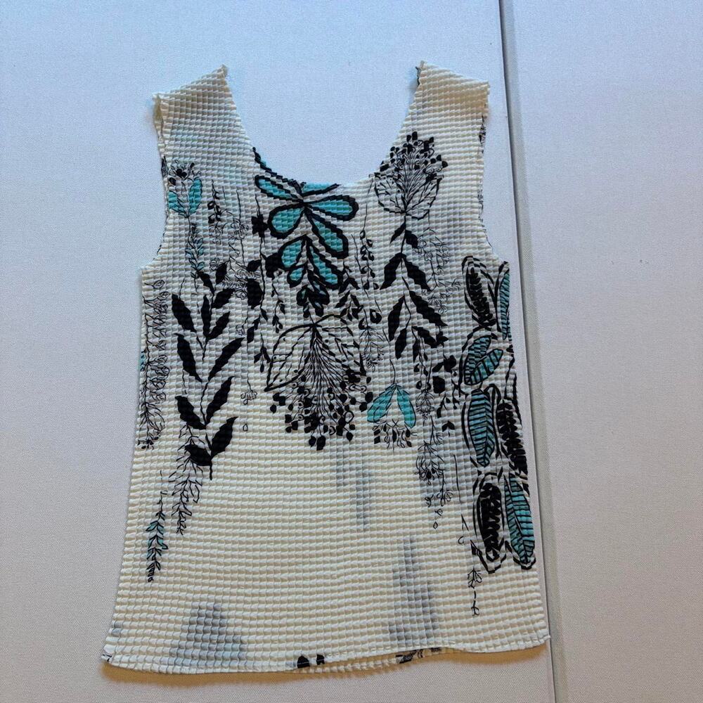 Vintage 90s Nicola Floral Crinkle Tank Top Size M Blue Black - Picture 5 of 5